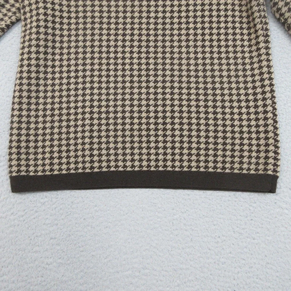 Talbots Merino Wool Sweater Womens Petite Large Brown Houndstooth Classic Preppy